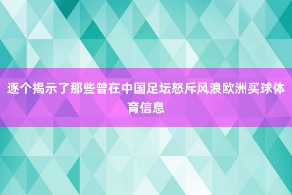 逐个揭示了那些曾在中国足坛怒斥风浪欧洲买球体育信息